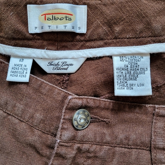 Talbots Petites Vintage Brown Irish Linen Cotton Blend High Rise Tapered Pants - Picture 14 of 14